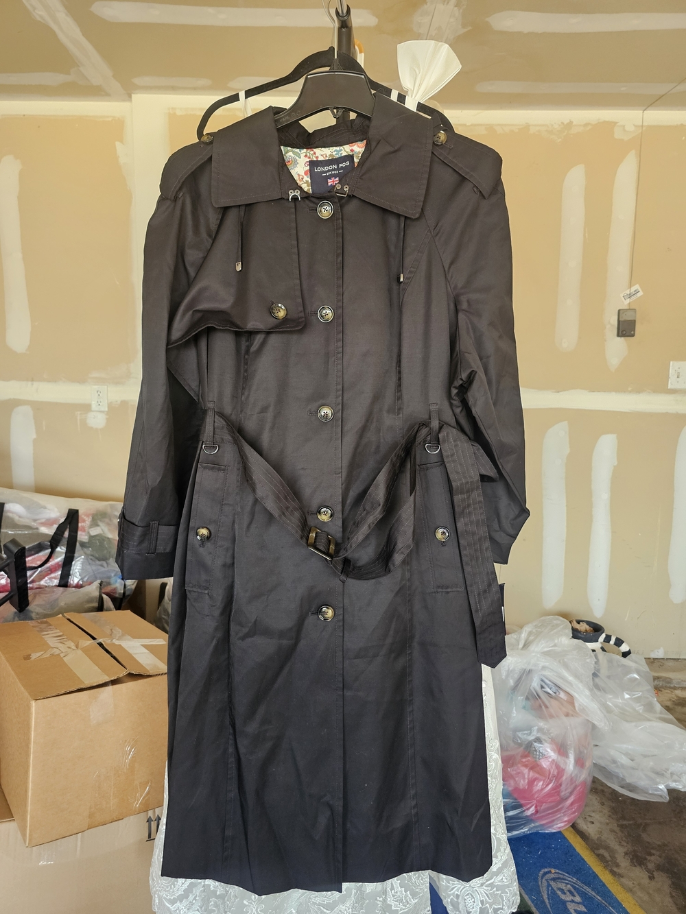 London Fog Black Double-Breasted Trench Coat with Belt